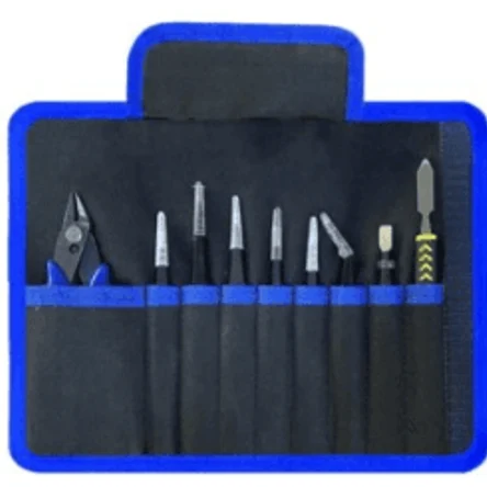 Набор пинцетов антистатических CusEl, нержавеющая сталь, немагнитные, чехол с бокорезами и двумя лопатками 6 шт